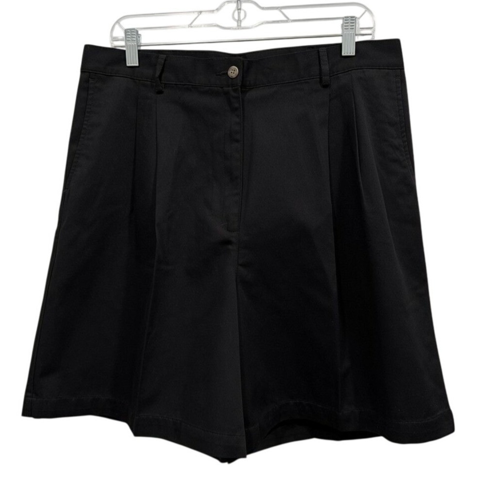 Vtg 90s Y2K LL Bean Pleated Chino Shorts Hi-Rise Black Womens 18 Normcore Preppy